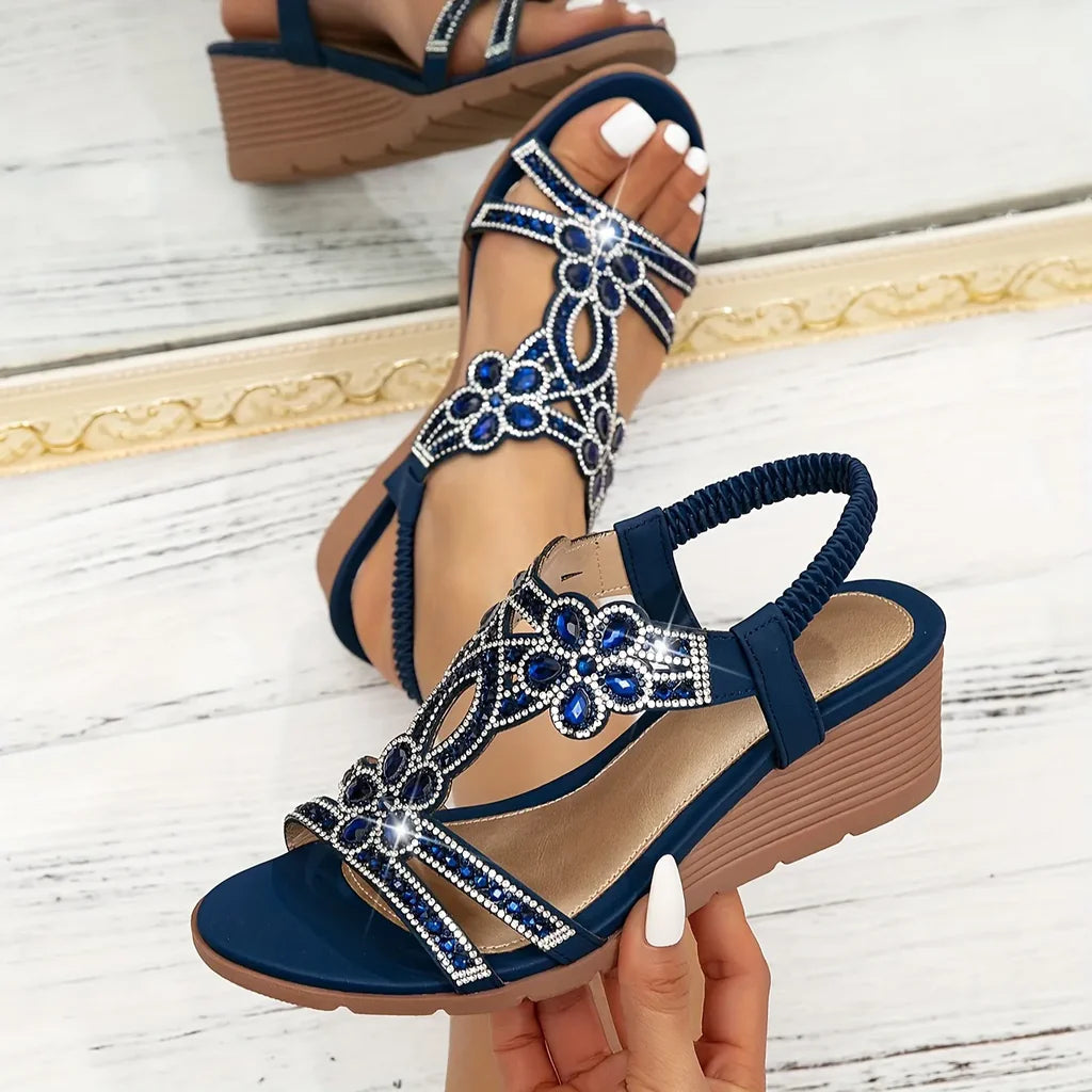 Sandales à talons compensés pour femmes | Strass & Talon compensé confortable