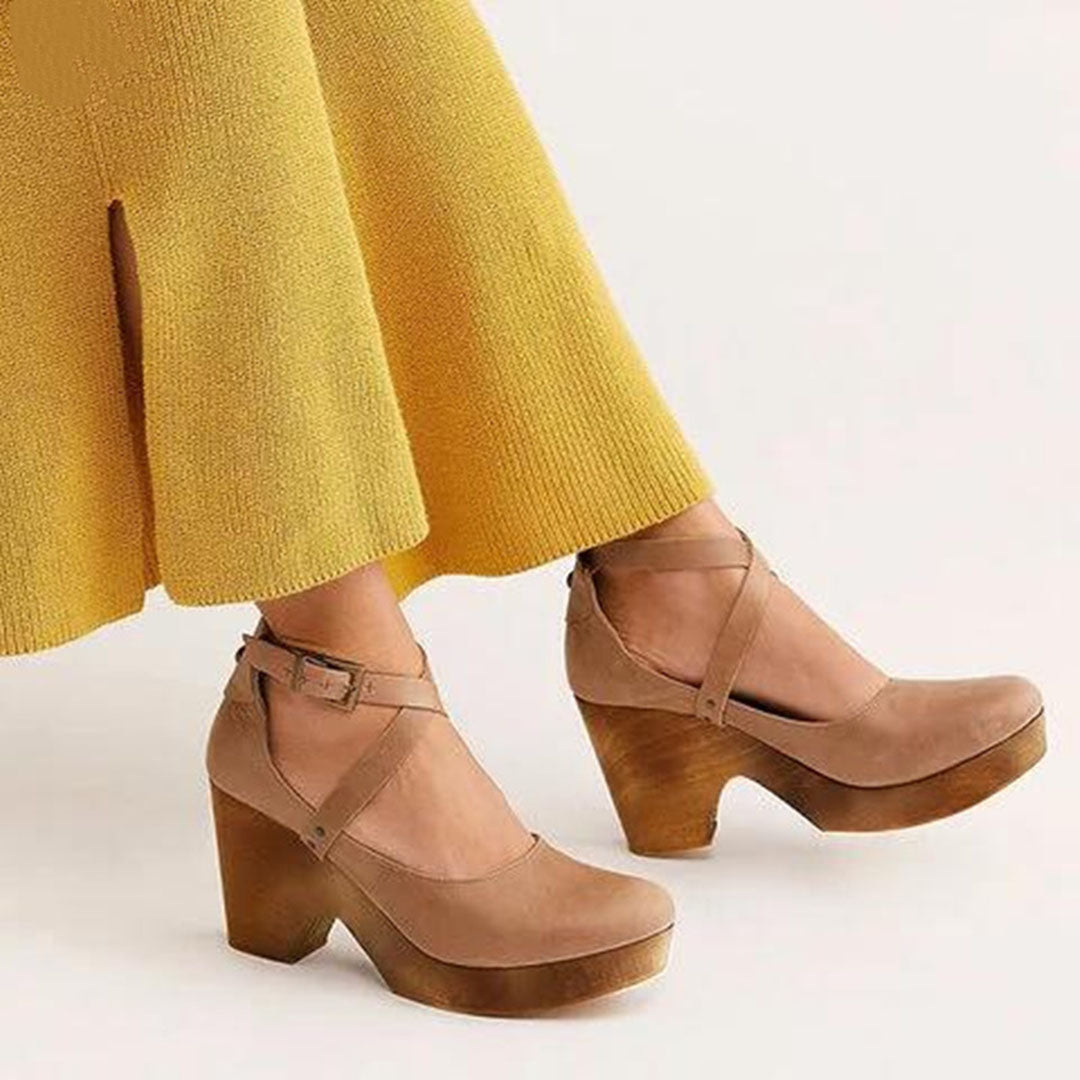 Chaussures à Talons Wedge à Bout Fermé et Sangle Ajustable au Cheville pour Femme