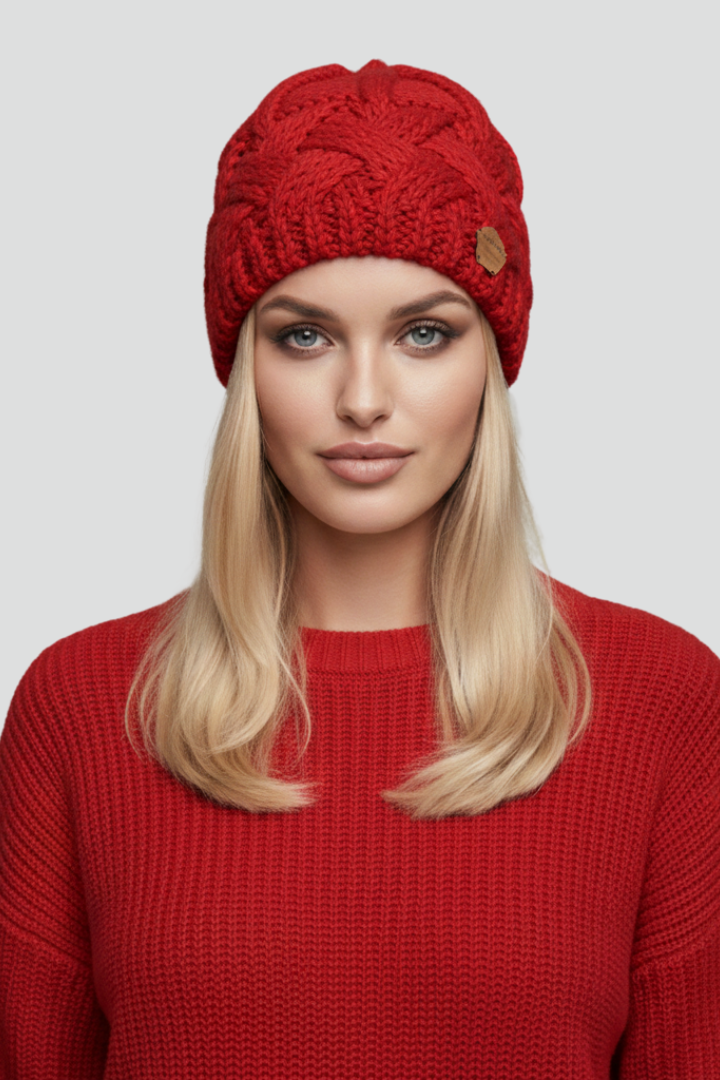 Chapeau en Tricot pour Femmes avec Bord Côtelé et Surface Tissée Texturée
