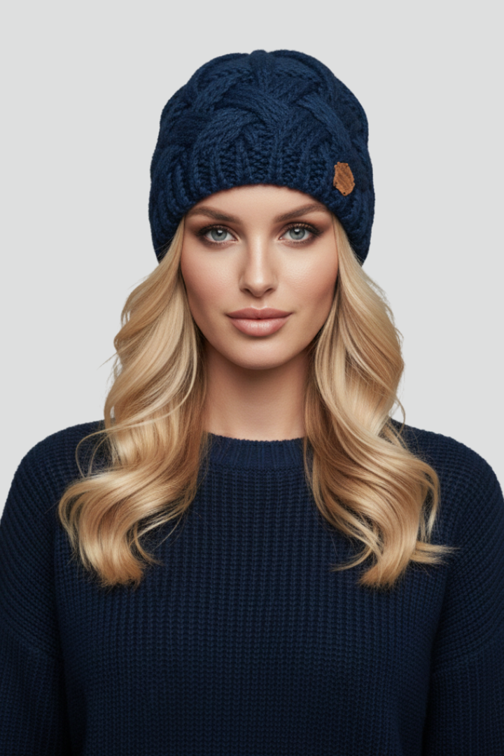 Chapeau en Tricot pour Femmes avec Bord Côtelé et Surface Tissée Texturée