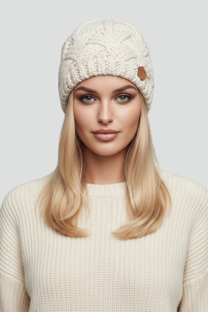 Chapeau en Tricot pour Femmes avec Bord Côtelé et Surface Tissée Texturée