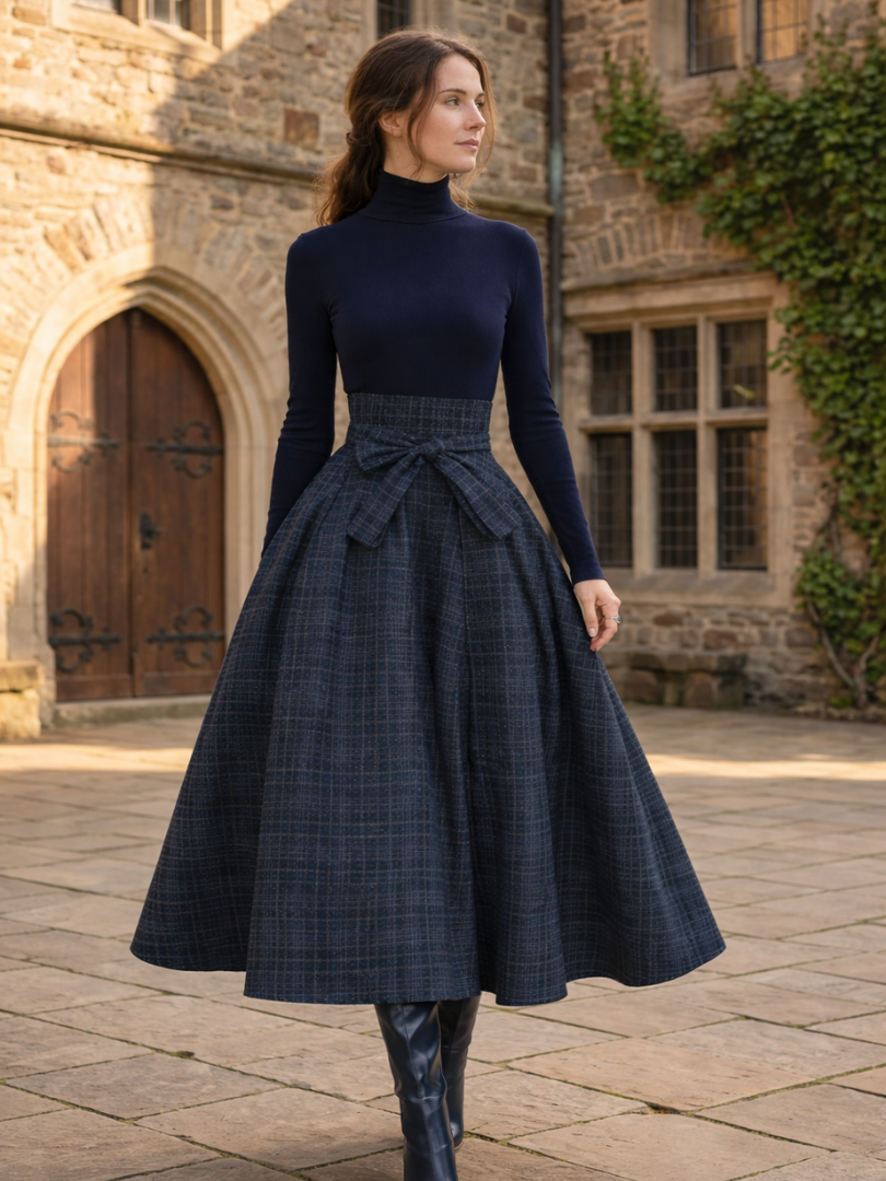 Elena | Ensemble haut en tricot et jupe maxi à carreaux