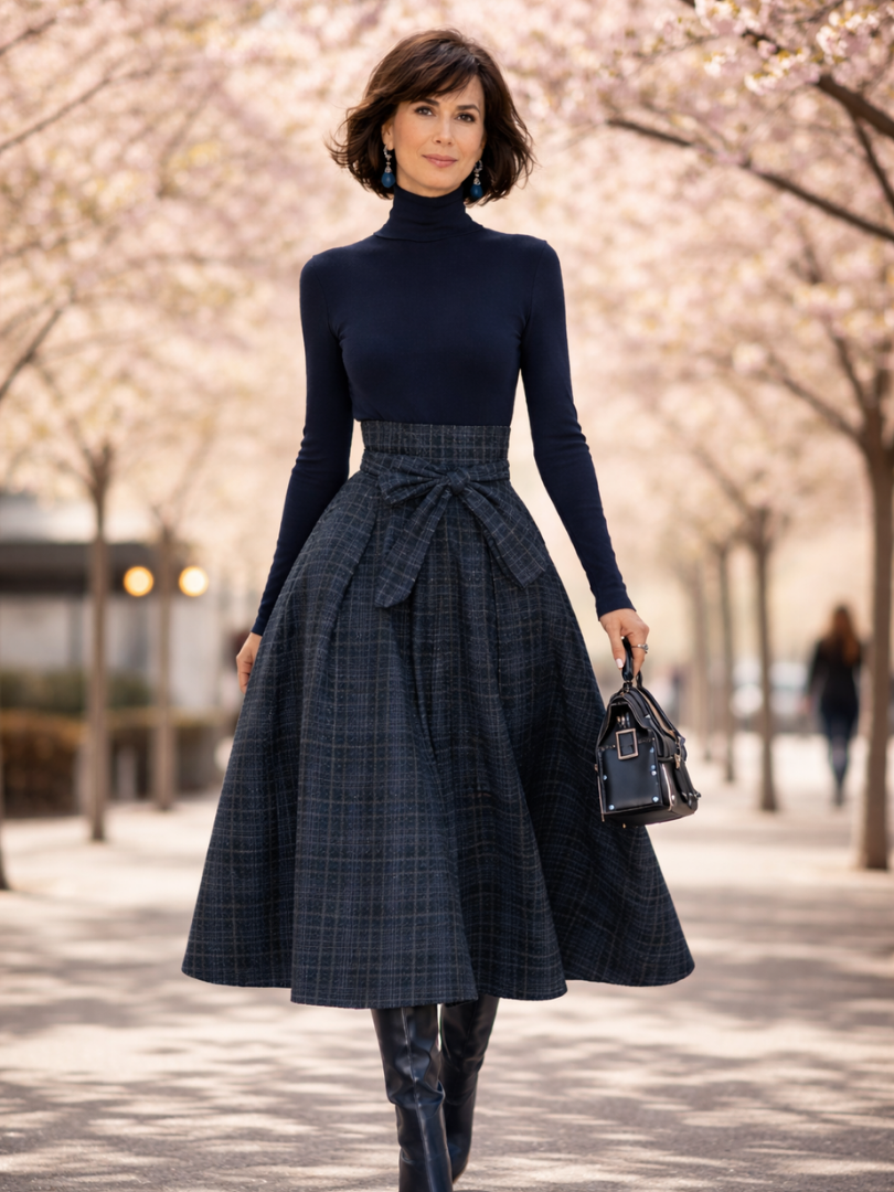 Elena | Ensemble haut en tricot et jupe maxi à carreaux
