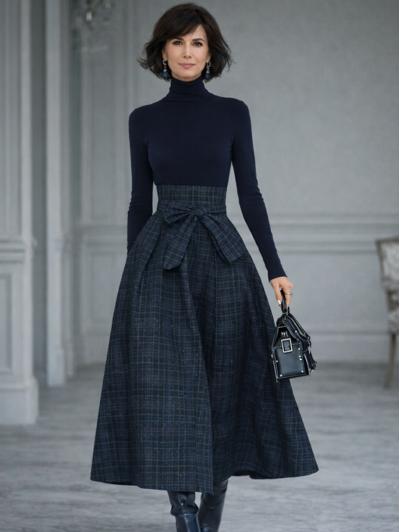 Elena | Ensemble haut en tricot et jupe maxi à carreaux