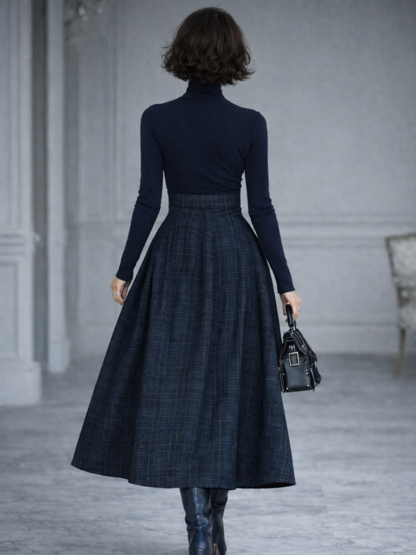 Elena | Ensemble haut en tricot et jupe maxi à carreaux