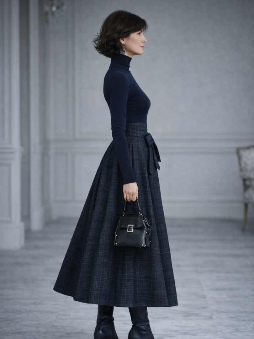 Elena | Ensemble haut en tricot et jupe maxi à carreaux