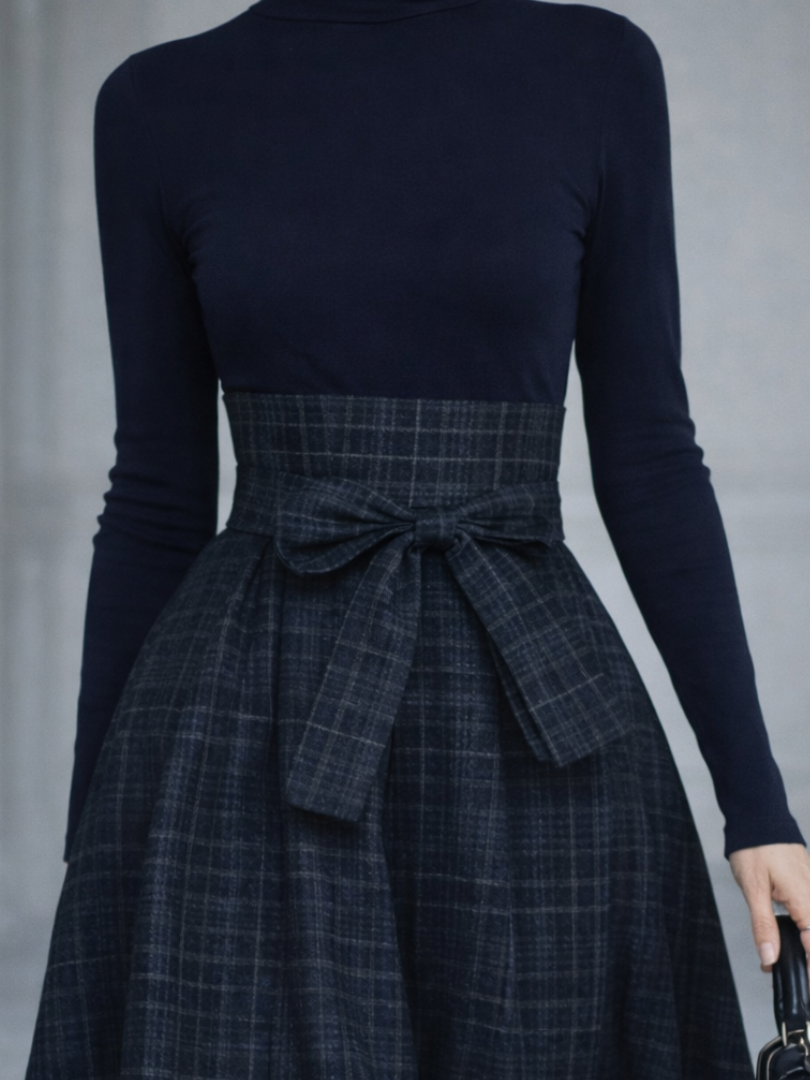 Elena | Ensemble haut en tricot et jupe maxi à carreaux