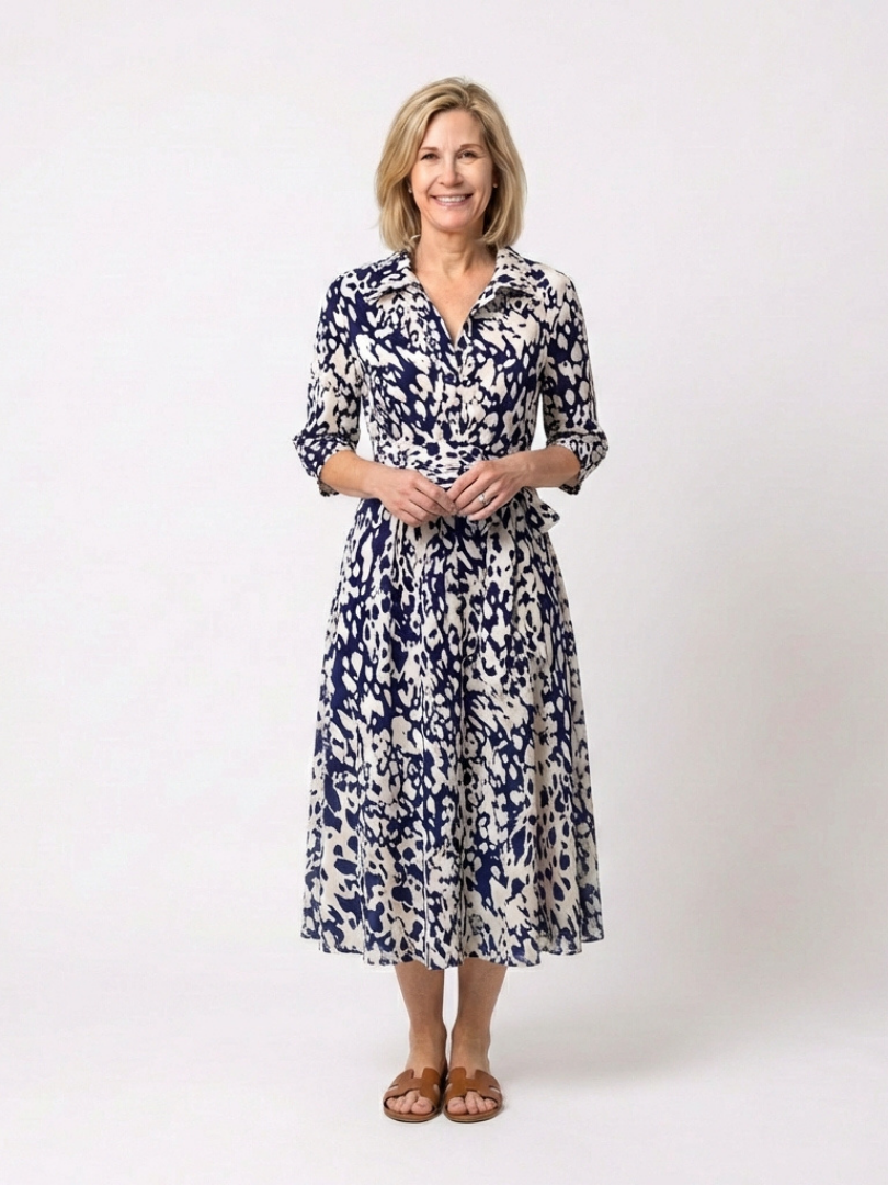 Oriana | Robe midi à manches longues et ceinture à nouer