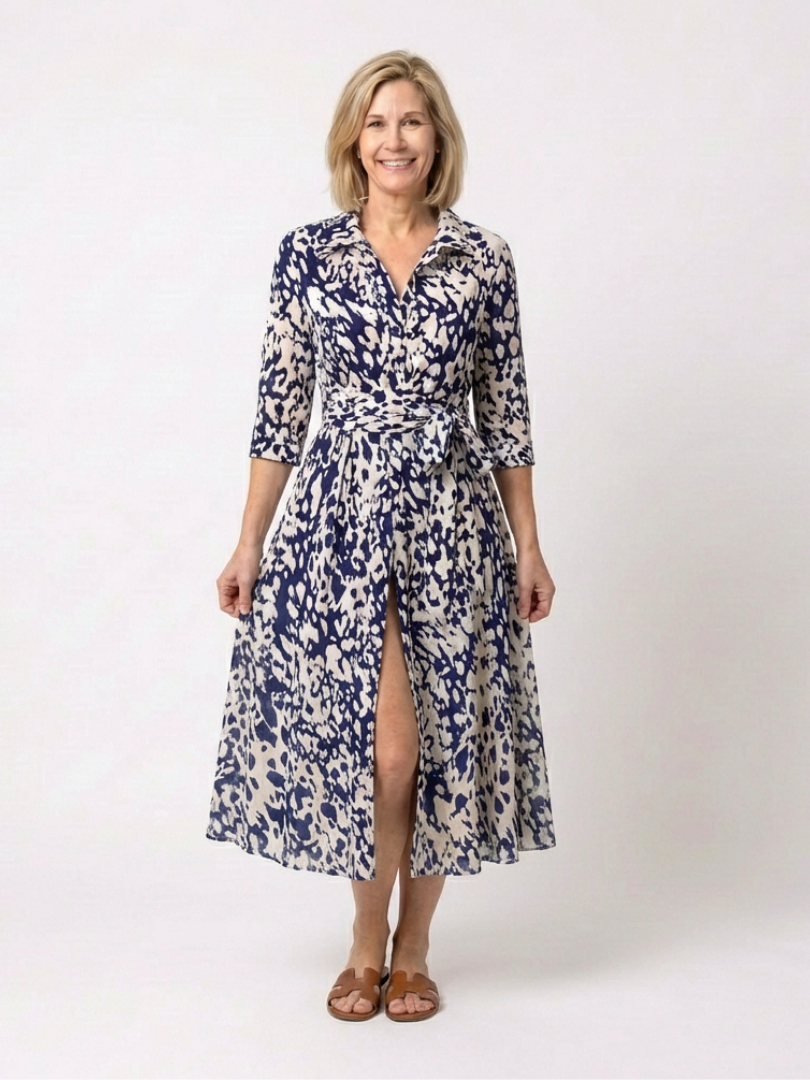 Oriana | Robe midi à manches longues et ceinture à nouer