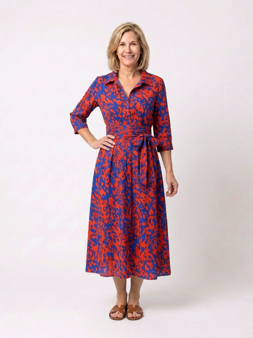 Oriana | Robe midi à manches longues et ceinture à nouer