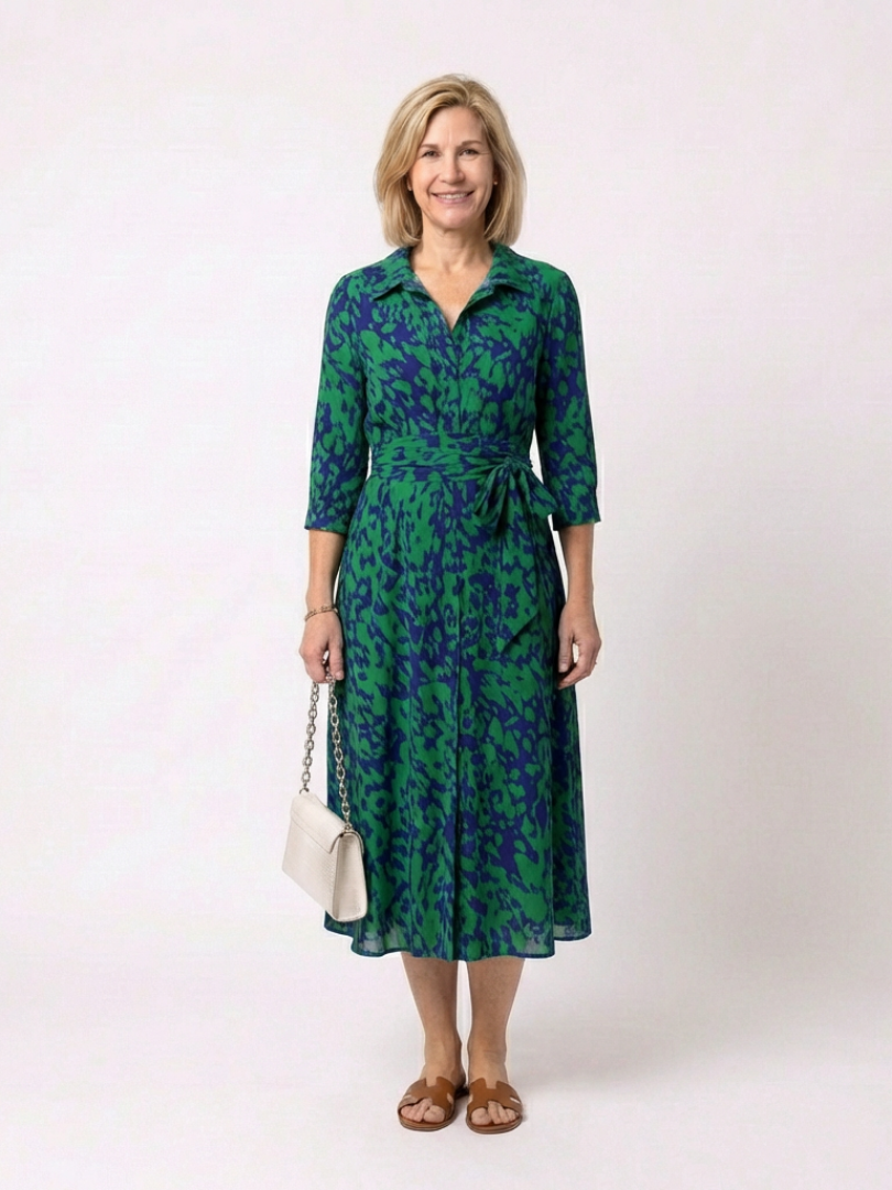 Oriana | Robe midi à manches longues et ceinture à nouer