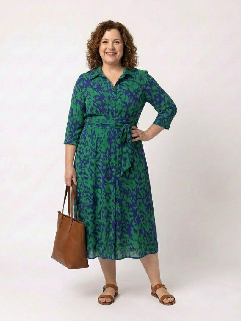 Oriana | Robe midi à manches longues et ceinture à nouer