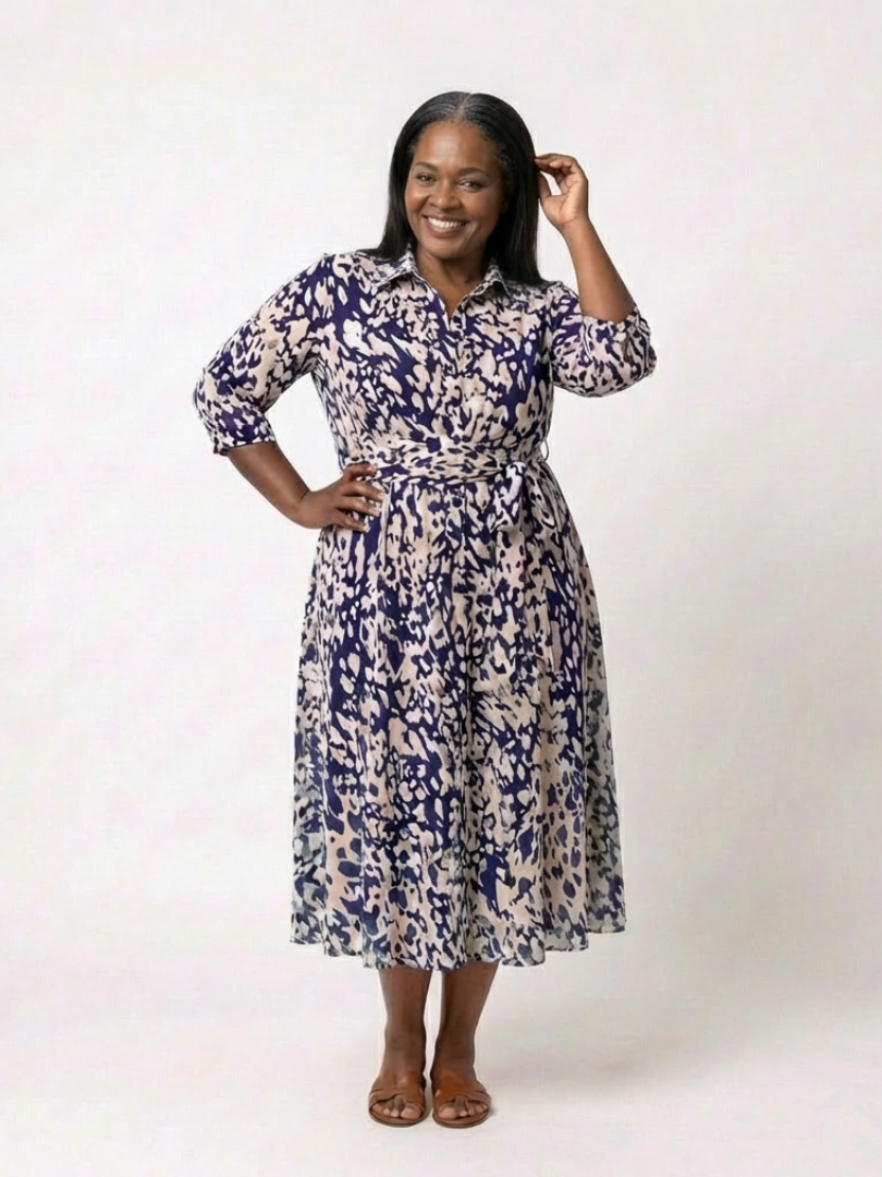 Oriana | Robe midi à manches longues et ceinture à nouer