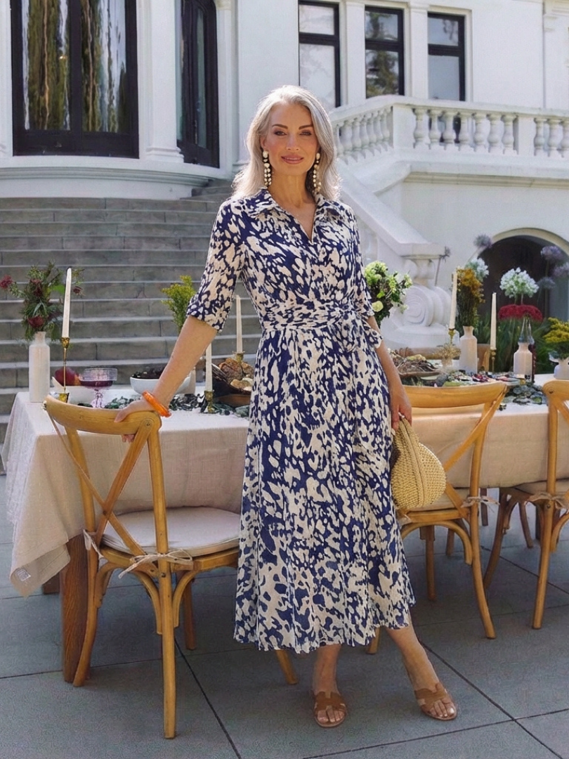 Oriana | Robe midi à manches longues et ceinture à nouer