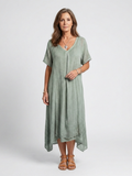 Marianne | Robe Midi à Manches Courtes et Col V