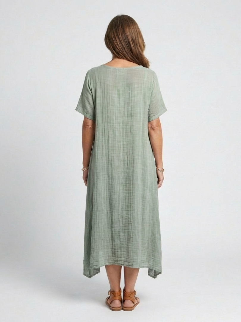 Marianne | Robe Midi à Manches Courtes et Col V