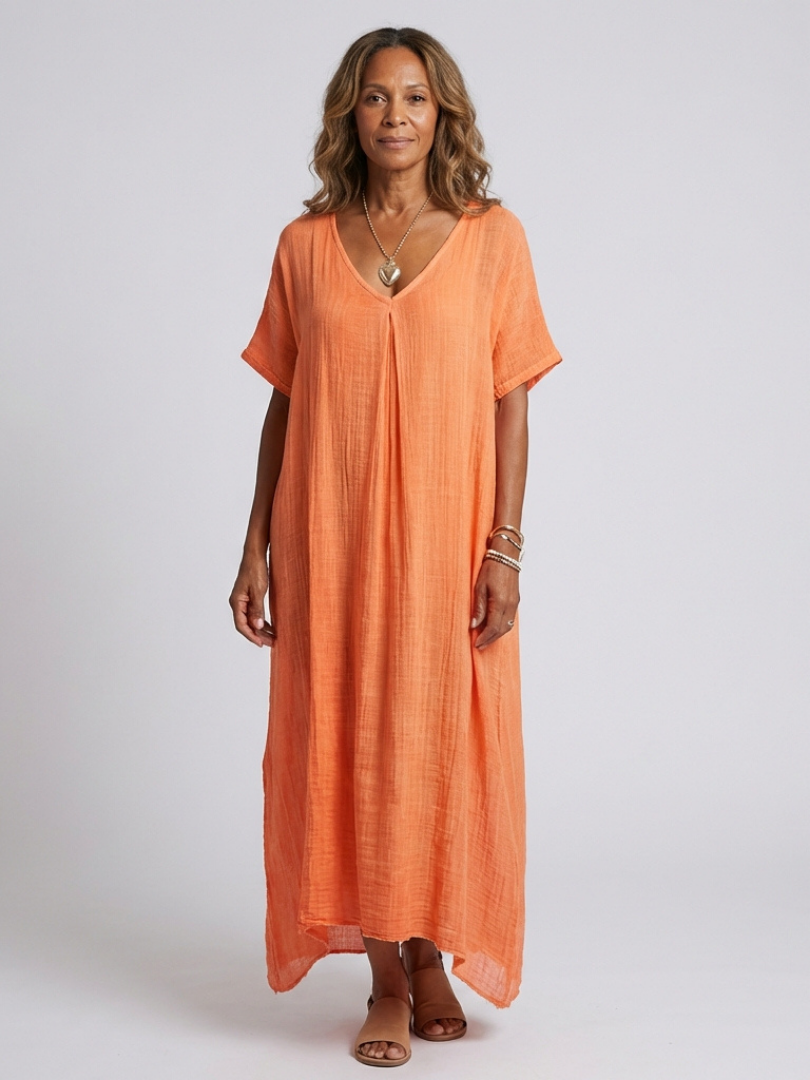 Marianne | Robe Midi à Manches Courtes et Col V