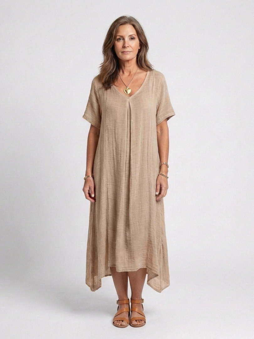Marianne | Robe Midi à Manches Courtes et Col V