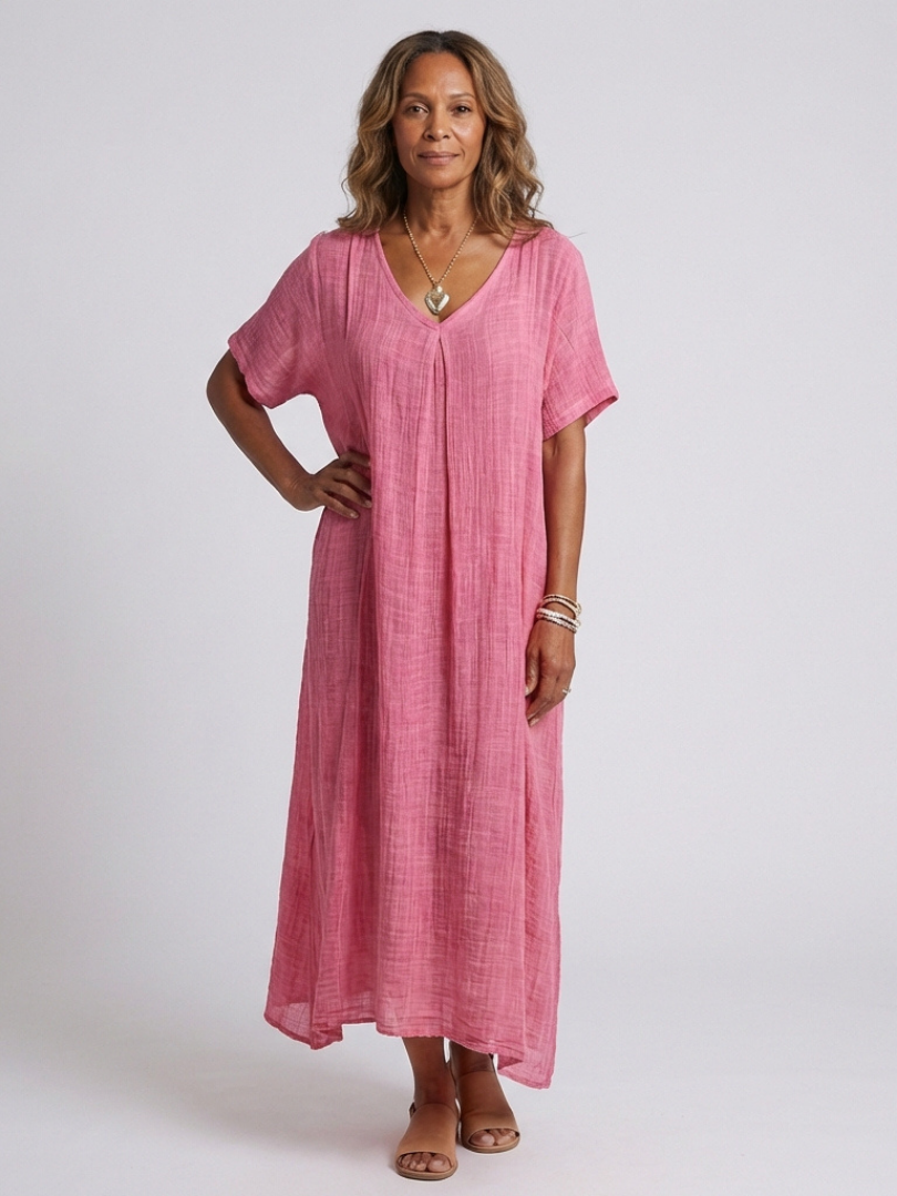 Marianne | Robe Midi à Manches Courtes et Col V