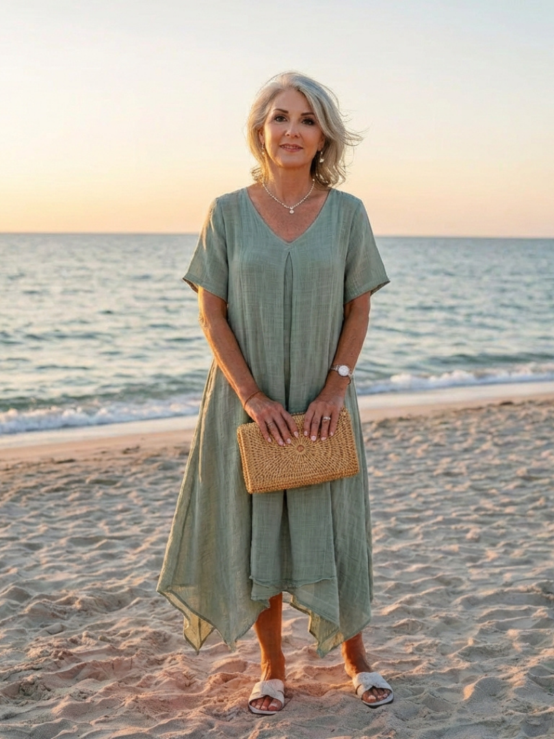 Marianne | Robe Midi à Manches Courtes et Col V