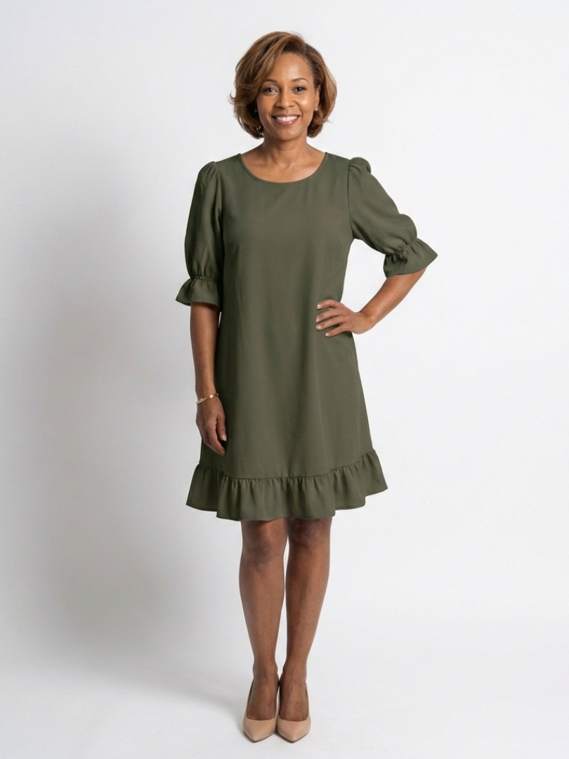 Helen | Robe à manches courtes avec ourlet à volants, longueur genou