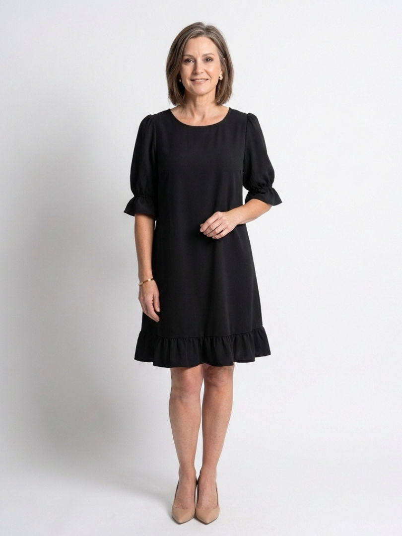Helen | Robe à manches courtes avec ourlet à volants, longueur genou