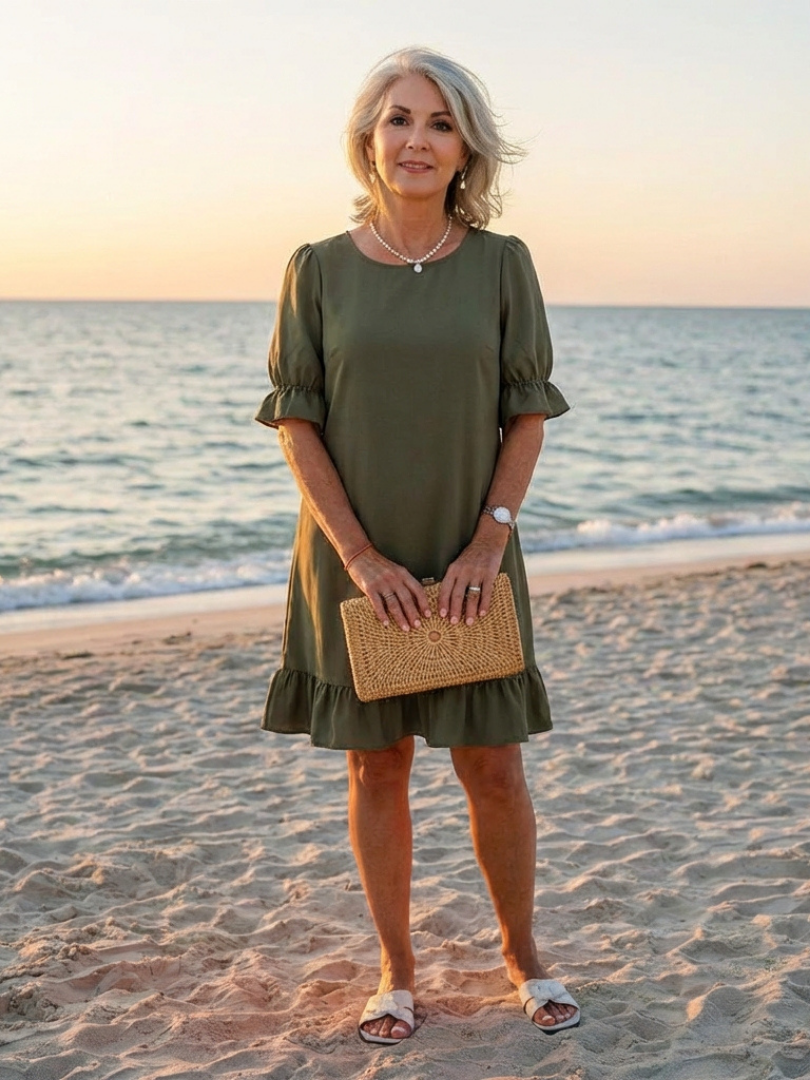 Helen | Robe à manches courtes avec ourlet à volants, longueur genou