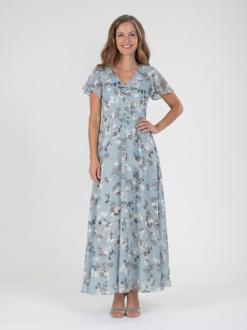 Ismeria | Robe Maxi Chiffon Fleurie