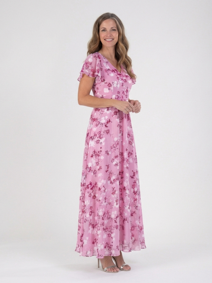 Ismeria | Robe Maxi Chiffon Fleurie