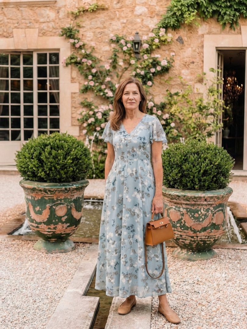 Ismeria | Robe Maxi Chiffon Fleurie