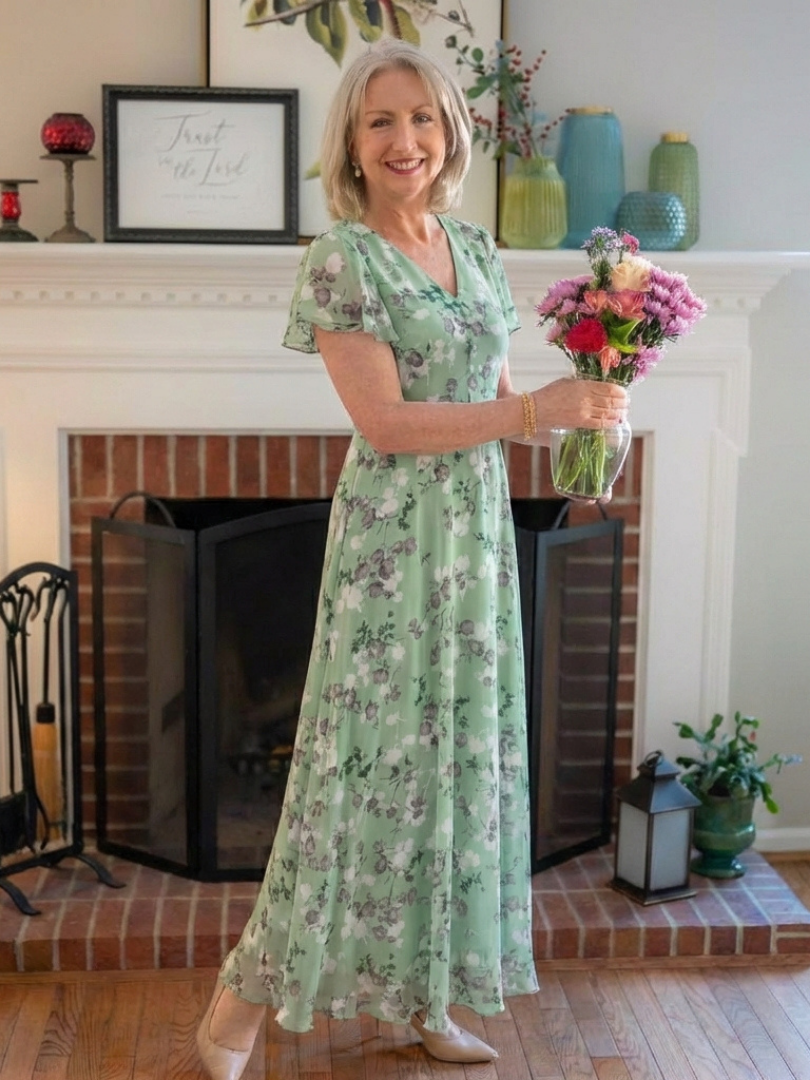 Ismeria | Robe Maxi Chiffon Fleurie