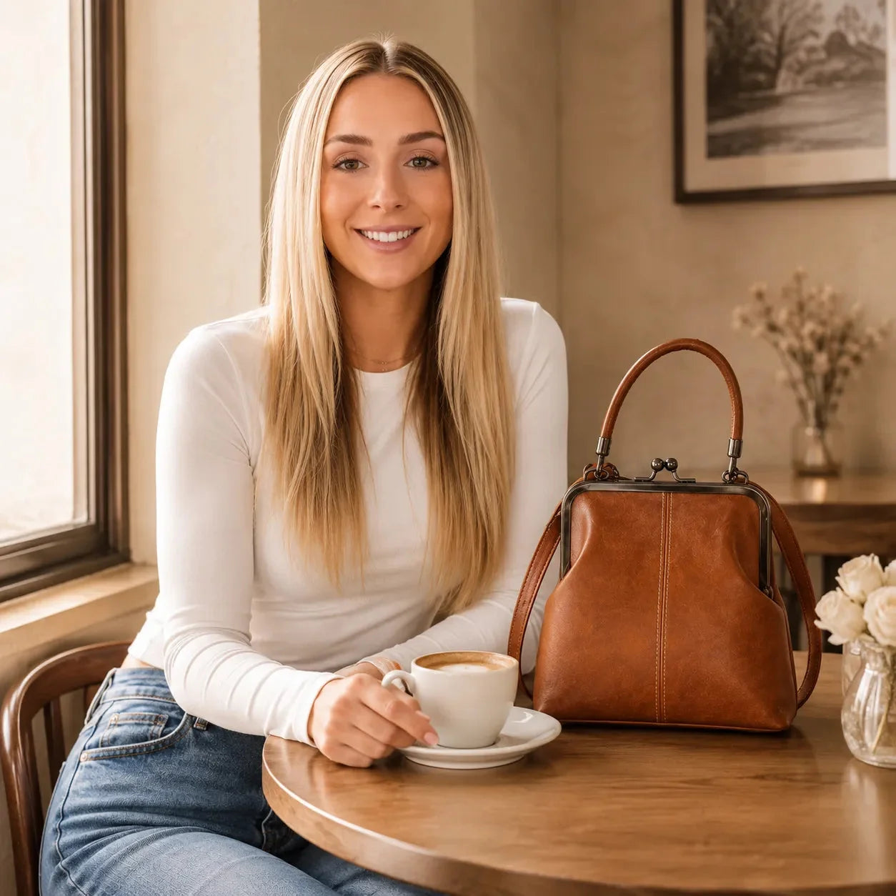Marenza – Sac bandoulière vintage à fermeture à clip avec poignée supérieure