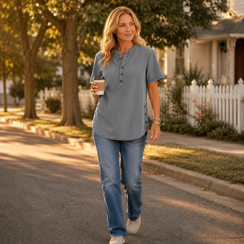 Avelyn – Tunique Henley avec Boutons Latéraux pour Femmes