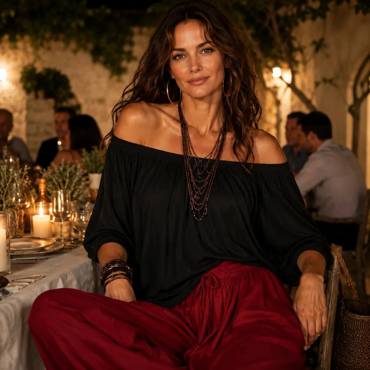 Solenza – Ensemble Haut Off-Shoulder Boho et Pantalons Lantern pour Femmes