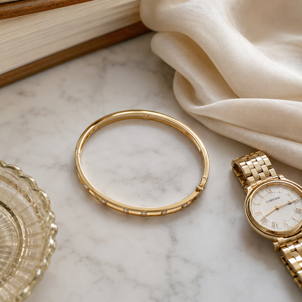 Veluna – Bracelet Jonc en Cristal Flottant Doré pour Femmes