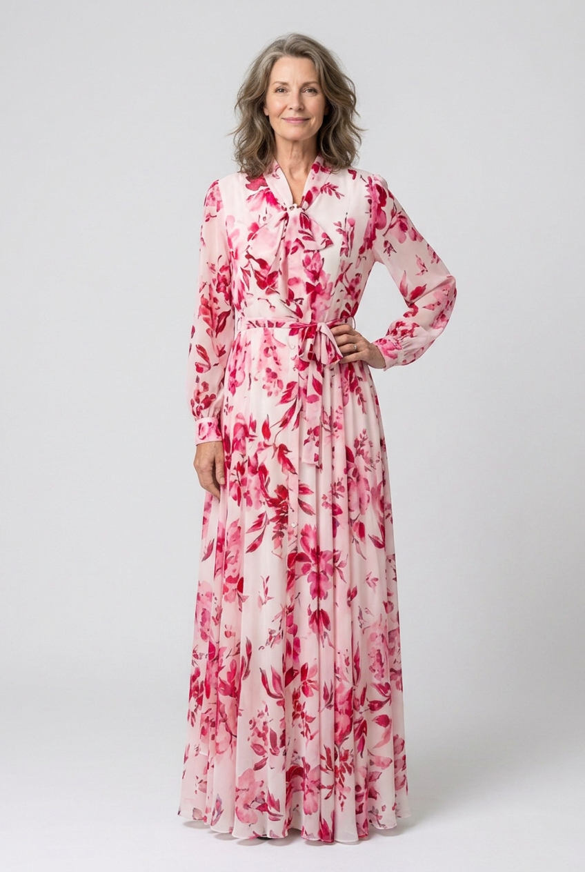Lillian | Robe Maxi à Imprimé Floral à Manches Longues avec Ceinture