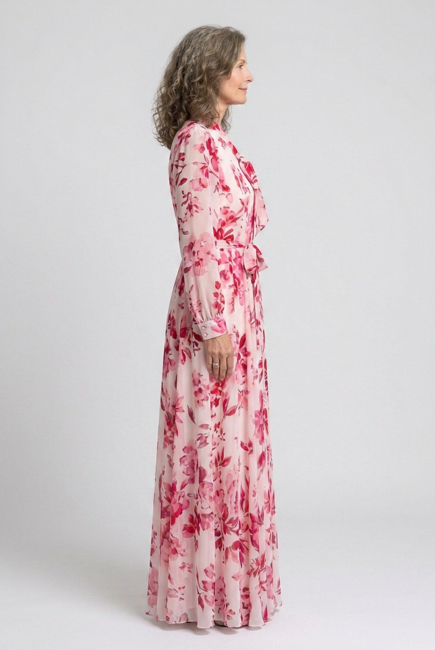 Lillian | Robe Maxi à Imprimé Floral à Manches Longues avec Ceinture