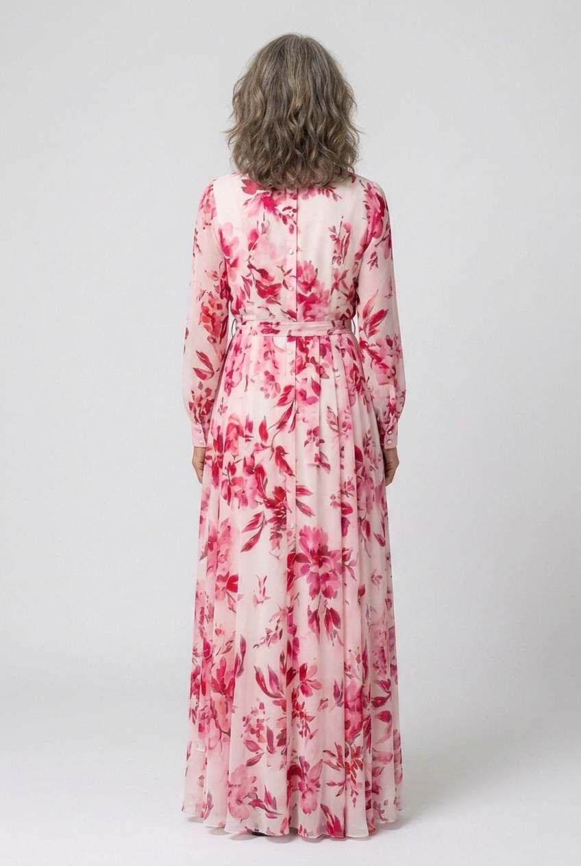 Lillian | Robe Maxi à Imprimé Floral à Manches Longues avec Ceinture