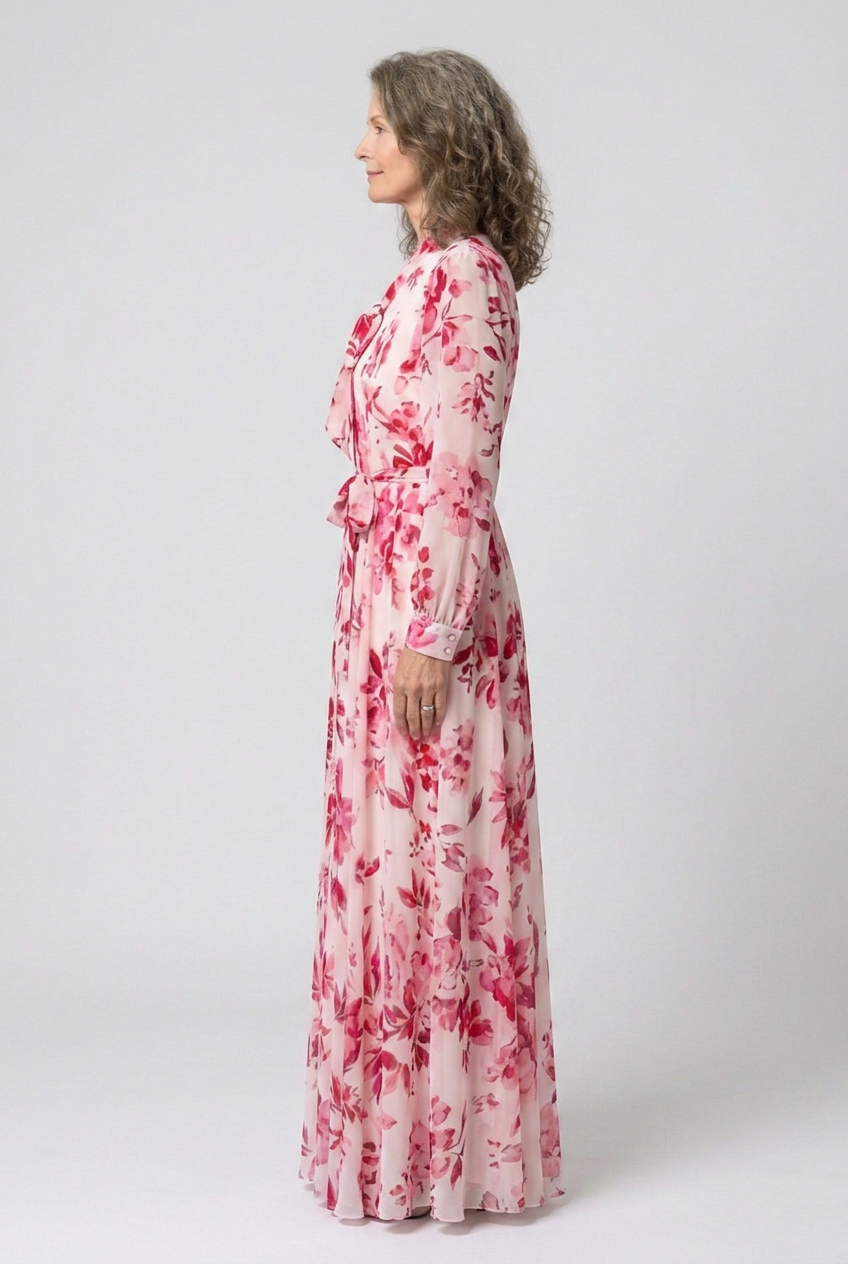 Lillian | Robe Maxi à Imprimé Floral à Manches Longues avec Ceinture