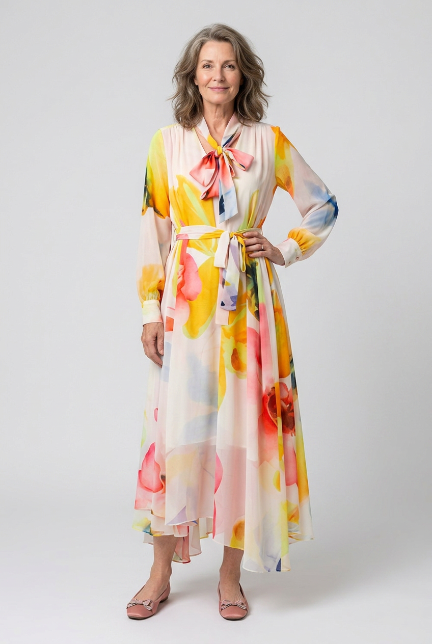 Lillian | Robe Maxi à Imprimé Floral à Manches Longues avec Ceinture