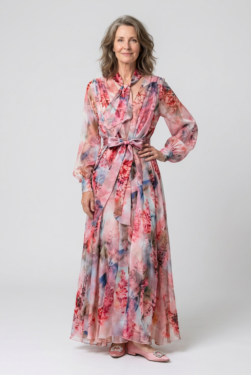 Lillian | Robe Maxi à Imprimé Floral à Manches Longues avec Ceinture