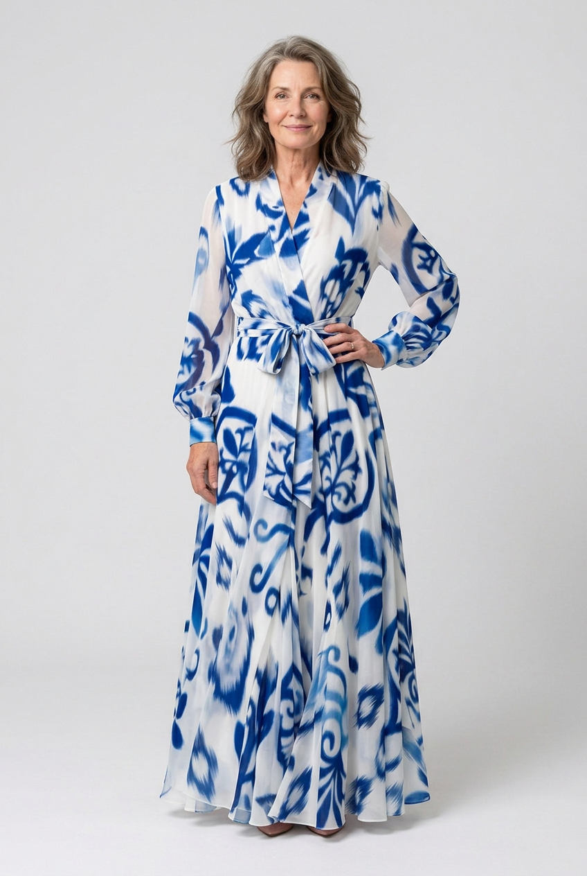 Lillian | Robe Maxi à Imprimé Floral à Manches Longues avec Ceinture