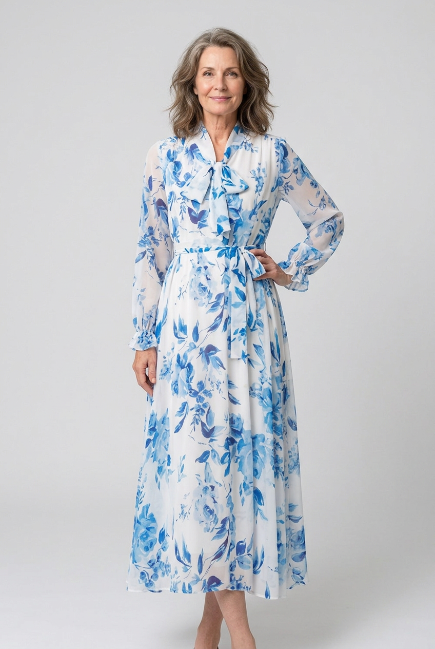 Lillian | Robe Maxi à Imprimé Floral à Manches Longues avec Ceinture