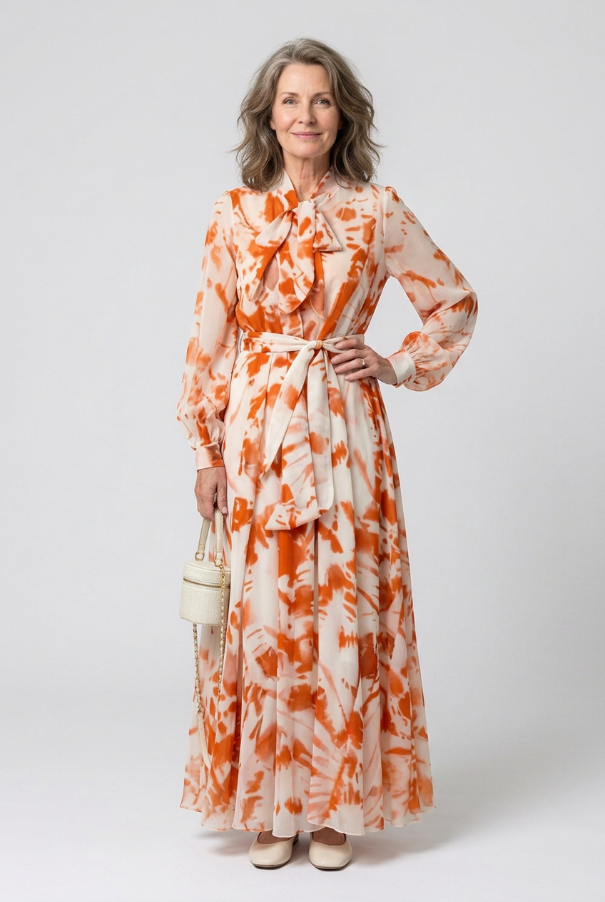 Lillian | Robe Maxi à Imprimé Floral à Manches Longues avec Ceinture
