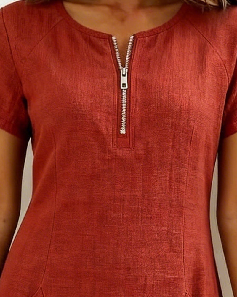 Robe en Lin | A-ligne & Poches Avec Fermeture Éclair