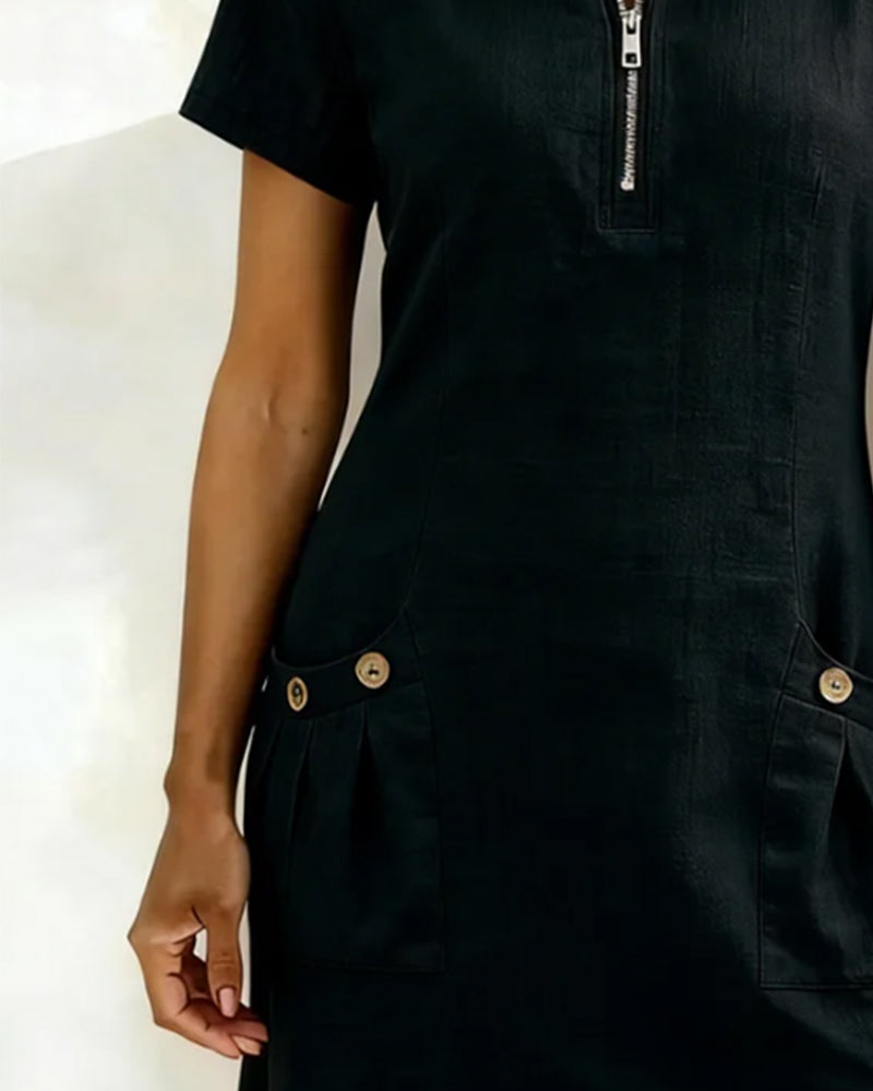 Robe en Lin | A-ligne & Poches Avec Fermeture Éclair