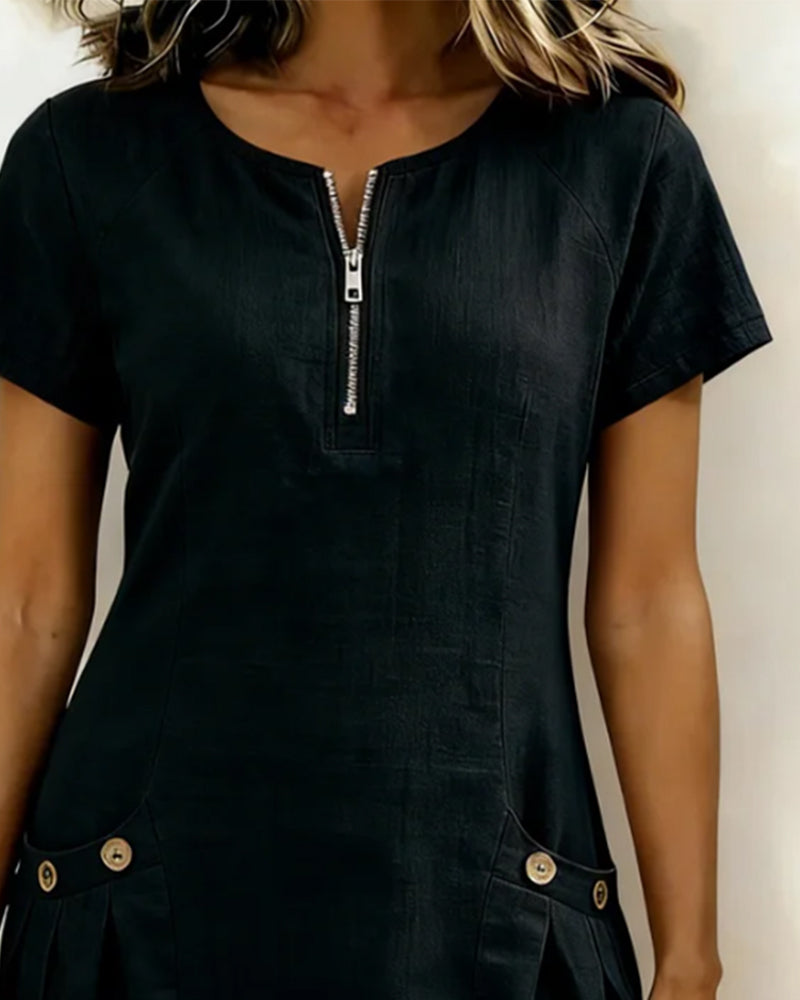Robe en Lin | A-ligne & Poches Avec Fermeture Éclair