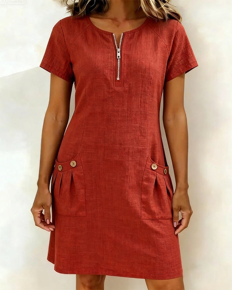 Robe en Lin | A-ligne & Poches Avec Fermeture Éclair