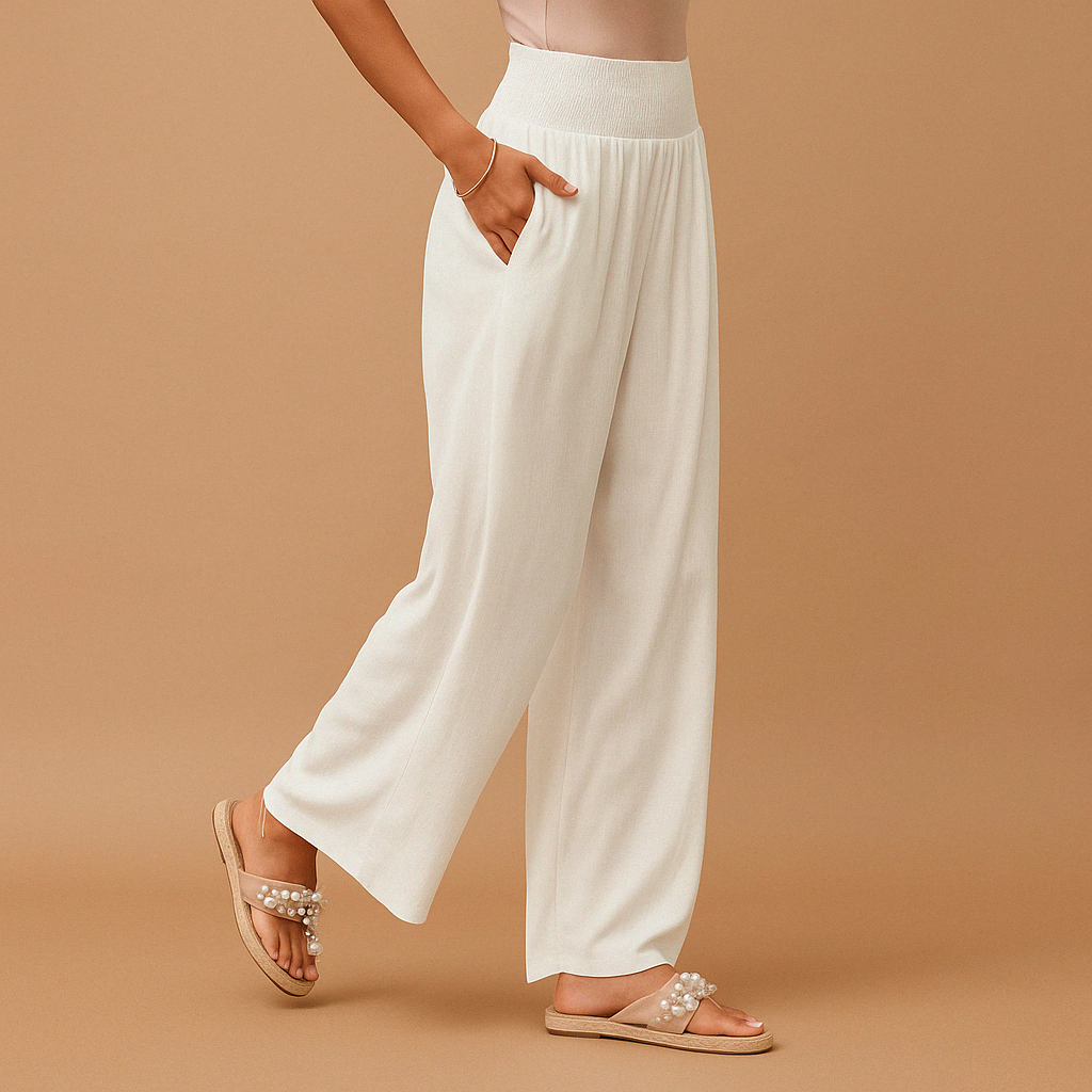 Pantalon en lin femme — taille haute élastique mélange coton | usage quotidien