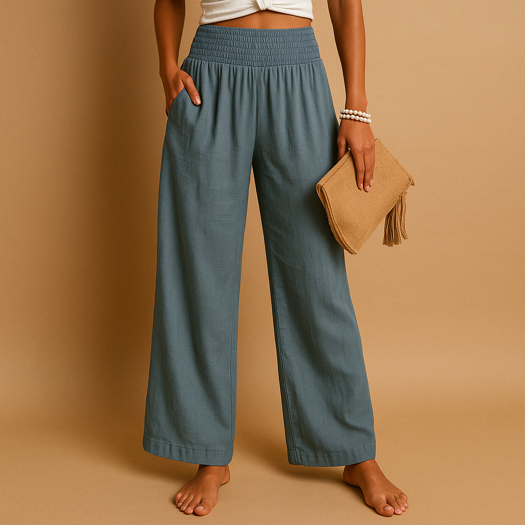 Pantalon en lin femme — taille haute élastique mélange coton | usage quotidien